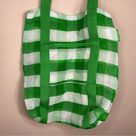 OLD NAVY GREEN WHITE REUSABLE BAG BEACH CHECKERED PLAID LIGHTWEIGHT BEACH - Picture 5 of 8